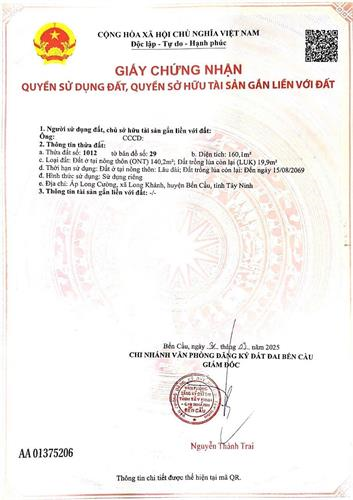 Bán đất chính chủ tại Bến Cầu, Tây Ninh